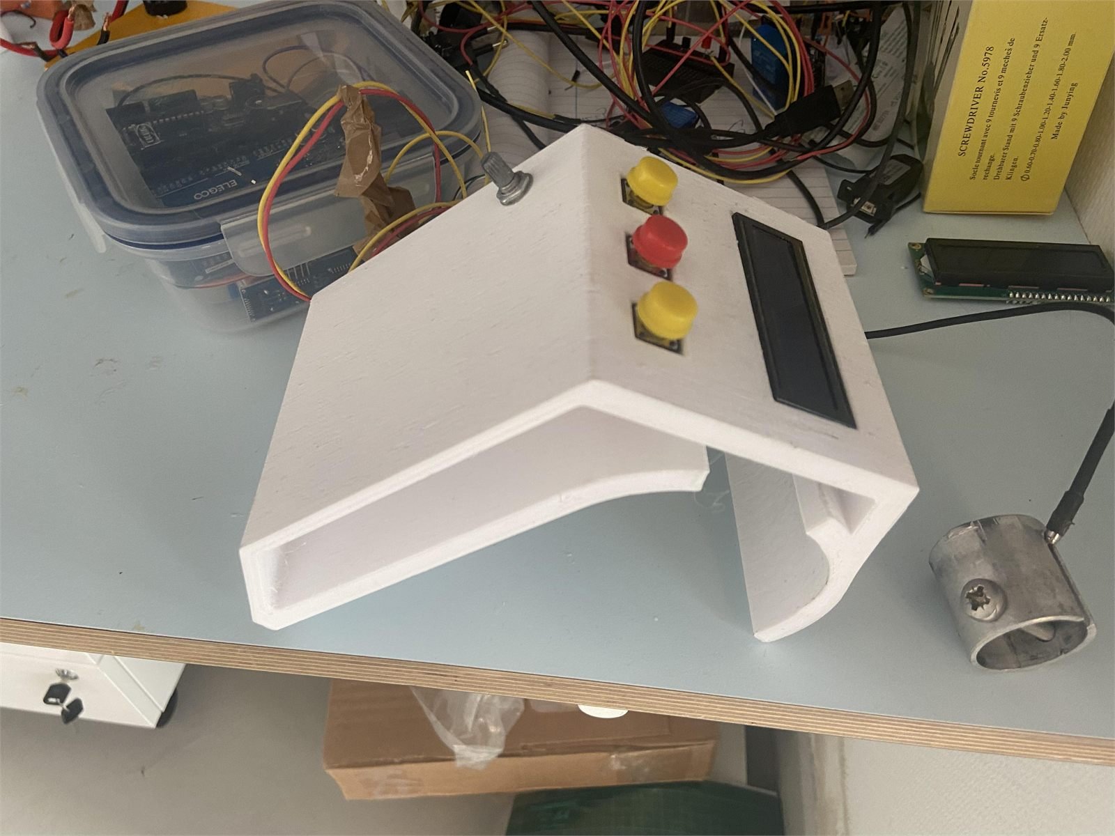 3D printed enclosure with buttons and a display