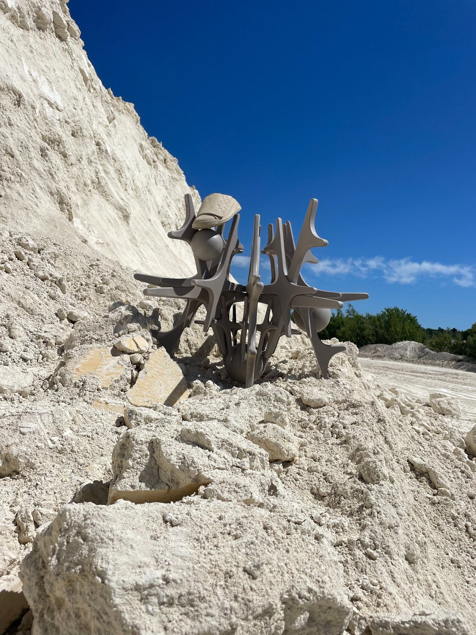 Sculptural display piece for ECCO photographed in a chalk quarry