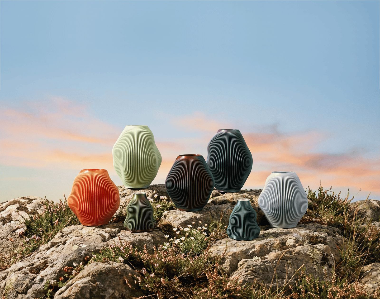 Collection of 3D printed MOVA vases